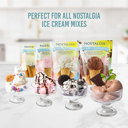 Nostalgia Electric Ice Cream Maker with 2-Qt Double Insulated Gel Canister & Stainless Steel Base - Makes Sorbet, Soft Serve, and Frozen Yogurt - White