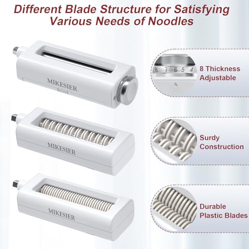 3 Pieces Pasta Maker Attachment for Kitchenaid Stand Mixers, Noodle Maker 3 PCs Set of Pasta Roller Fettuccine Cutter Spaghetti Cutter, Pasta Attachments Accessories with Cleaning Brush