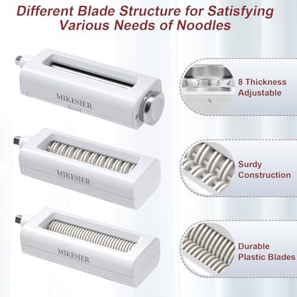 3 Pieces Pasta Maker Attachment for Kitchenaid Stand Mixers, Noodle Maker 3 PCs Set of Pasta Roller Fettuccine Cutter Spaghetti Cutter, Pasta Attachments Accessories with Cleaning Brush