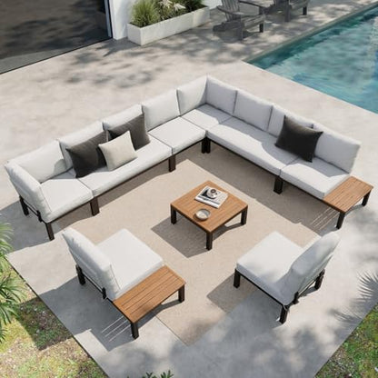 Sophia & William 10-Seat Metal Patio Sofa Sectional Set with Gray Cushions