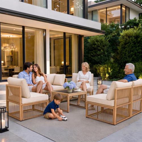 7 Piece Outdoor Small Patio Furniture Set, Wicker Sectional Furniture Set