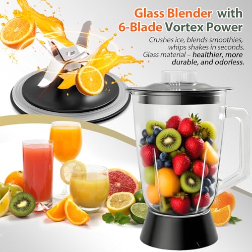 Food Processor and Blender Combo, 88 oz Food Chopper for Meat, Vegetable and Dough, 70 oz 700W Glass Jar Blender with 2 Speeds and Pulse for Smoothie, Nutrient Extractions, and More