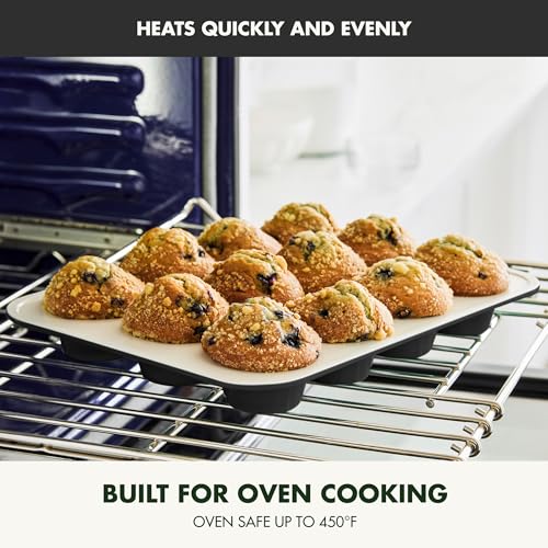 GreenPan Bakewell 12-Cup Muffin Pan, Healthy Ceramic Nonstick Bakeware, PFAS-Free Cupcake Mold, Durable Baking Tray, Versatile Kitchen Essentials, Easy Clean Ovenware, Black