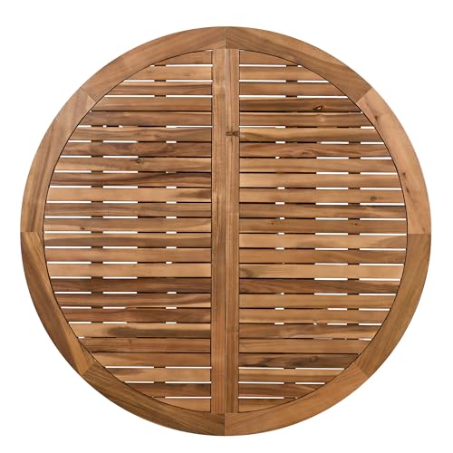 VilroCaz 5-Piece Outdoor Patio Dining Set, All-Weather Acacia Wood Extendable Round Dining Table with 12inch Butterfly Leaf and 4 Rattan Arm Chairs for Backyard, Balcony, Garden, Poolside