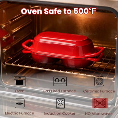 YONILL Mini Double Dutch Oven for Sourdough Bread Baking - Enameled Cast Iron Dutch Oven Pot with Lid and 5" Banneton Bread Proofing Basket Kit, Dual Round Bread Loaf Pan for Homemade Baking (Red)