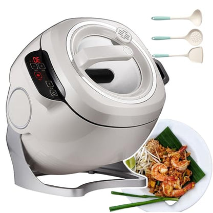 Auto Cooking Wok Fried Rice Machine, Drum Food Processor - 360° Automatic Rotation,3 Gears Adjustable, Drum Type Stir Frying Machine- 3 Cooking Utensils, for Stir Frying,Stewing,Cooking