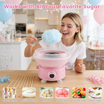 Cotton Candy Machine, Mini 450W Cotton Candy Maker with 10 Reusable Sticks & Sugar Scoop, Anti-Slip Base & Detachable Splatter Guard – Homemade Sugar Floss Kit for Birthday, Party, Christmas Gift
