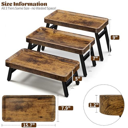 HENAYUK Cupcake Stand, 3 Tier Serving Tray Foldable Tiered Tray Stand Dessert Table Display Set Risers Display Stands Rustic Farmhouse Decor Food Tray for Cupcakes, Charcuterie, Fruit & Veggie