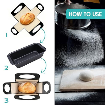9 x 5 Loaf Pan Set with Silicone Bread Sling – 2 Bread Pans + 2 Nonstick Loaf Liners for Homemade Baking, Sourdough, Banana Bread, Sandwich Loaves – Rectangular Baking Tray for Kitchen Home Baker