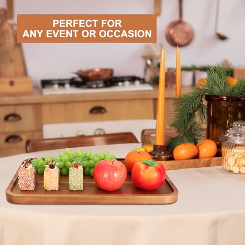 Large Wooden Serving Trays Long Party Charcuterie Boards Acacia Wood Platters Serving Cheese Board Rectangular Appetizer Snack Plates Rectangle Kitchen Dinner Platter for Food Dish Cake Dessert Tray