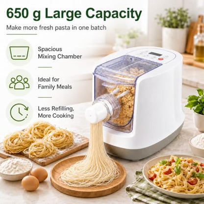 Electric Pasta Maker Machine – Automatic Noodle Maker with 13 Shape Discs, 23oz Large Capacity, Digital Touch Control for Spaghetti, Fettuccine, Macaroni & Dumpling Skins