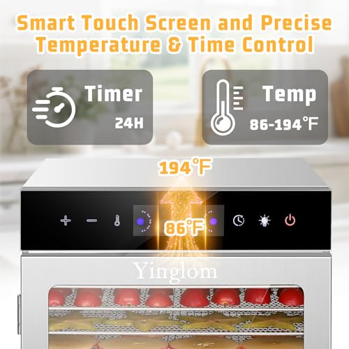 Food Dehydrator Machine with 12 Stainless Steel Trays, 800W Dual-Fan Dehydrator for Home, 24H Timer, 86-194℉ Temperature Control, LED Digital Dispiay for Jerky, Fruit, Vegetable, Herbs, and Dog Treats