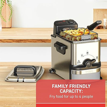 T-fal Compact EZ Clean Stainless Steel Deep Fryer with Basket for Home Use, 1.8 Liter Oil and 1.7 Pound Food Capacity, 1200 Watts, Easy Clean Temp Control, Oil Filtration, 1.8 L