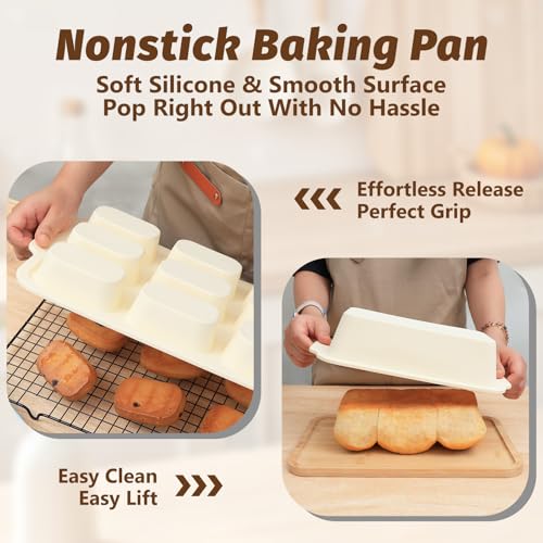Silicone Bread Loaf Pan Set: 9.5 x 5 Inch Loaf Mold with Metal Frame and Nonstick Mini Bread Pan for Homemade - for Baking Banana Rye Cornbread Meatloaf Oven - Brownie Tray for Home Baker (Beige)