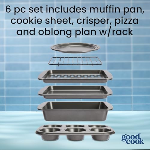GoodCook Everyday Nonstick Toaster Oven 6-Piece Steel Bakeware Set, Gray