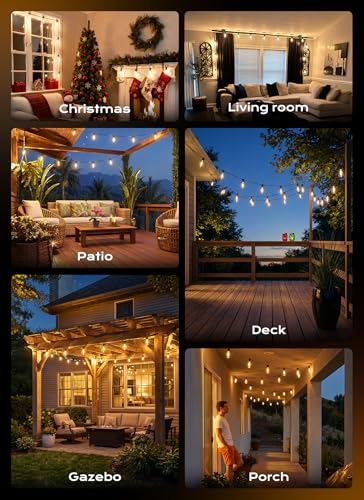 Minetom 100FT Outdoor-String-Lights with Remote, 31+2 Shatterproof ST38 LED Bulbs, Waterproof Patio Lights with 3 Modes, Dimmable & Connectable 2700K Hanging Lights for Backyard Porch Deck Balcony