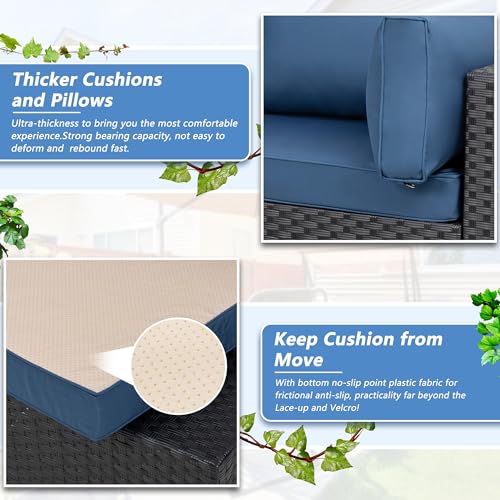 7 Pieces Outdoor Patio Sectional Sofa Couch, Wicker Furniture Patio Conversation Sets with Washable Cushions & Coffee Table for Garden, Poolside, Backyard