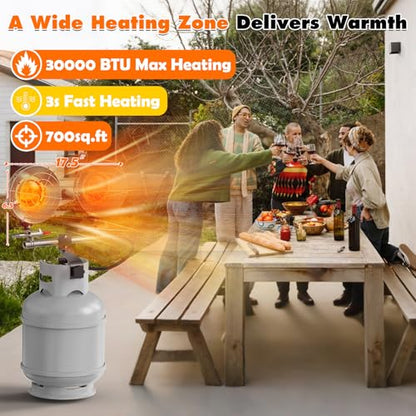 SISUPASSIE 30000BTU Propane Heater, Portable Propane Heater for Outdoor Use with 3 Adjustable Modes and Safety Shut-off Valve for Patio, Camping, Fishing, Garage