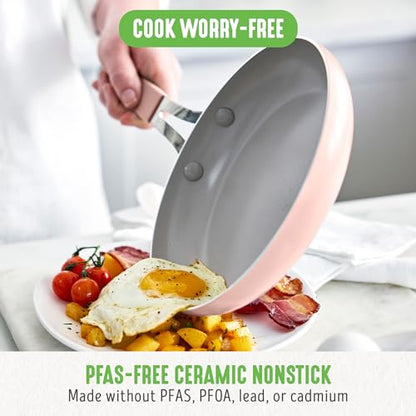GreenLife 10-Piece Nonstick Ceramic Cookware Set, Lightweight Healthy PFAS-Free Pots & Pans with Lids, Dishwasher & Oven Safe, Durable Body, Silicone Stay-Cool Handles, Easy Release, Pink