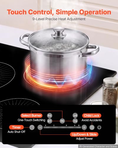 VEVOR Induction Cooktop 30In 5 Burners, Built-in Magnetic Stove, Induction Stove, Touch Control, 9 Power Levels, Ceramic Glass, Child Lock, 9200W, 220V