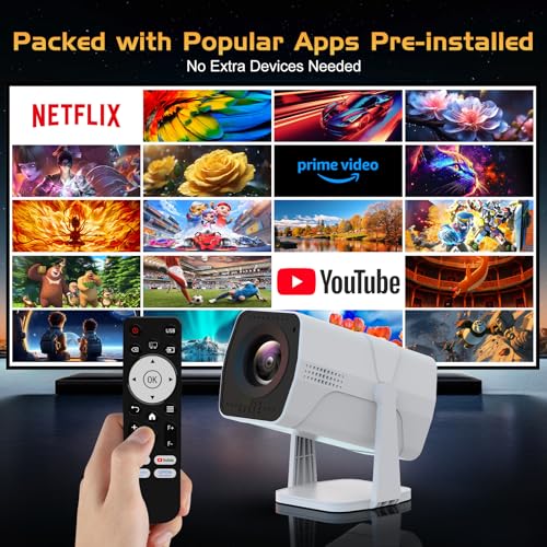 【Netflix App Available】TMY Projector with Built in Apps, 1080P Movie Projector with WiFi and Bluetooth, 270° Rotatable Outdoor Projector for Phone/PC/HDMI/USB (white)