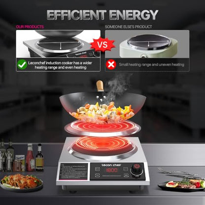 leconchef Induction Cooker with Wok 1800W Professional Electric Induction Burner with 11-Level Setting for Cooking,24-hour Timer and Preset,Keep warm,14" Carbon Steel Wok Included
