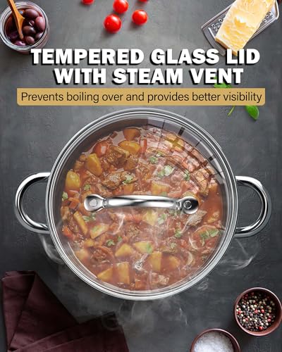 Cook N Home 3-Quart Stainless Steel Pot, Small Stock Pot with Glass Lid, Basics Saucier Casserole Stockpot