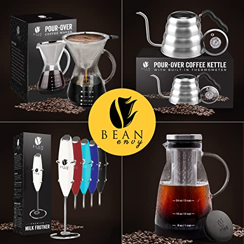 Bean Envy Cold Brew Coffee Maker - 32 oz Glass Coffee Cold Brew Maker and Pitcher w/Silicone Cap & Base