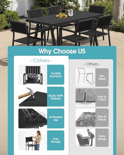 Aluminum Outdoor Dining Set of 10, Patio Table and Stackable Chairs, Black