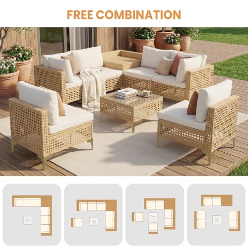 FHFO 8 Piece Patio Furniture Set, Outdoor Wicker Sectional Sofa Set