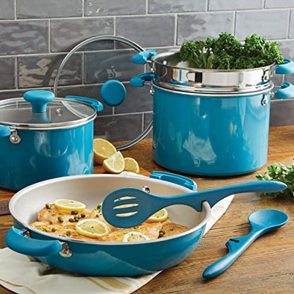 Rachael Ray Get Cooking Stackable Nonstick Pots and Pans, Cookware Set (8 Piece), Turquoise