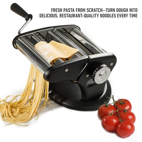 Calphalon Aero Pasta Maker Machine, Manual Pasta Roller & Cutter, Stainless Steel Pasta Maker with Adjustable Thickness Settings for Spaghetti, Fettuccine & Lasagna Sheets