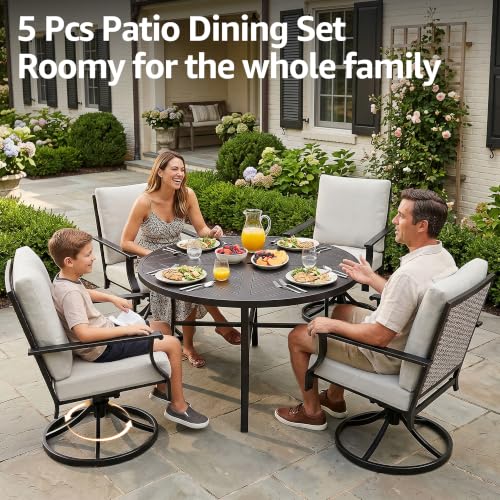 NATURAL EXPRESSIONS 5 Pieces Patio Dining Set, 4 Outdoor Swivel Rocking Chairs with 38" Round Table, All Weather Outdoor Table and Chairs for Outside, Garden, Backyard