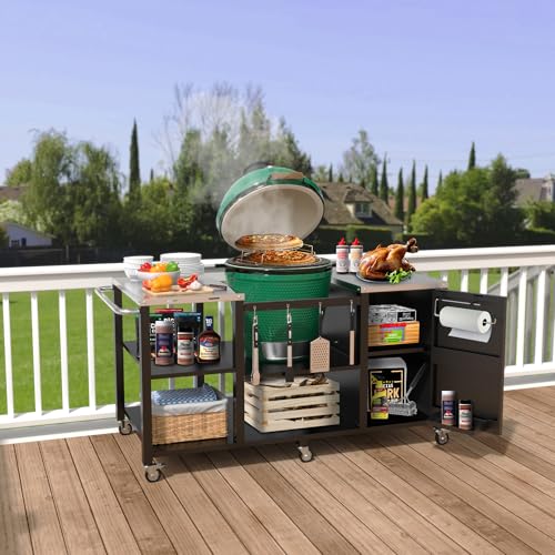 GDLF Grill Table for Big Green Egg Style BBQ, Heavy Duty Metal Outdoor Grill Station Prep Table with Storage,Compatible with Large Big Green Egg,Kamado Joe Classic