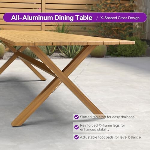 PURPLE LEAF 12 Pieces Outdoor Dining Set All Weather Wicker Patio Dining Set with Rectangular Aluminum Table and Modern Armrest Dining Chairs for Garden Deck Backyard Kitchen, Teak