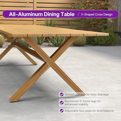 PURPLE LEAF 11 Pieces Outdoor Dining Set All Weather Wicker Patio Dining Set with Rectangular Aluminum Table and Modern Armrest Dining Chairs for Garden Deck Backyard Kitchen, Teak