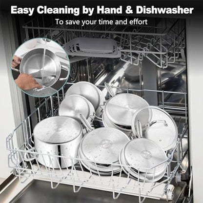 P&P CHEF 3-Ply Stainless Steel Cookware Set of 6, 10-Pieces Pots and Pans Sets Stainless Steel for Kitchen, Induction Multi Cooktops & Oven, Dishwasher Safe, Frying Pans, Saucepans, Saute Pan & Pot