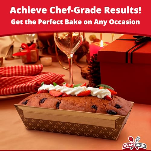 Avant Grub Baking Pan Chef Grade 1Lb Paper Loaf Pans 10 Pk. Elegant Disposable Bakeable Kraft Pan Supplies for Baking Bread, Small Meatloaf, Bundt Cake, Sweets, Kraft Paper - With Lids