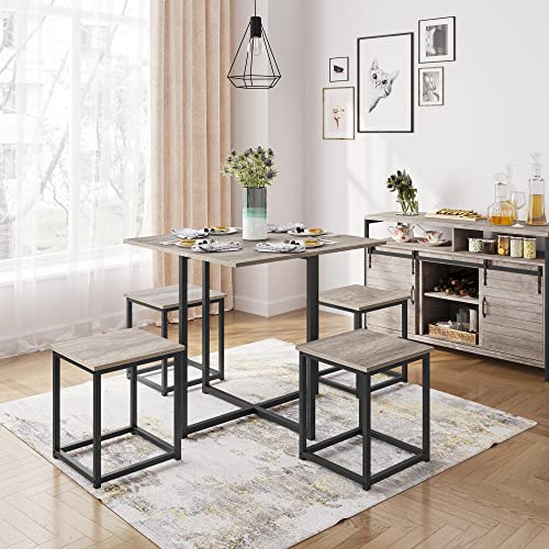Yaheetech Small Dining Table Set for 4, Space Saving Table and Chairs, Gray
