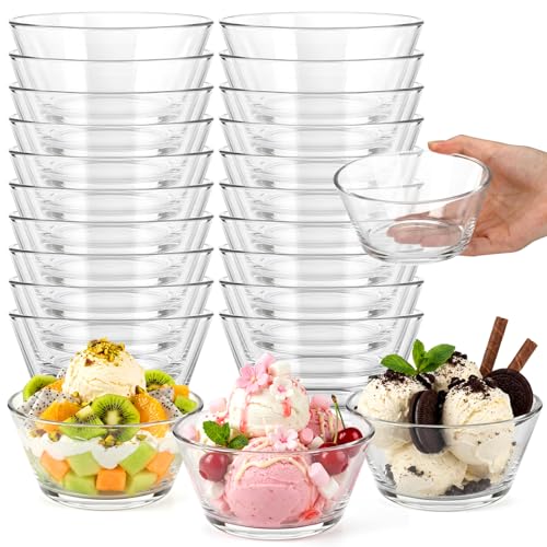 Ferrochef 20 Pack Small Glass Bowls Set 10 Oz Glass Ice Cream Bowls Prep Serving Mini Container For Kitchen Restaurant Party, Side Dishes For Dessert Ice Cream Dipping Yogurt Cereal(Smooth)