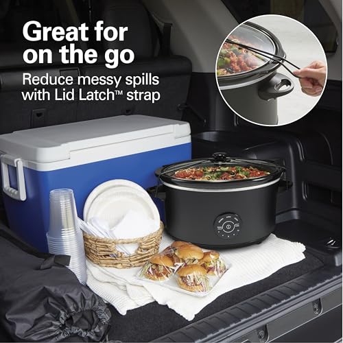 Hamilton Beach 7 Quart Set & Forget Portable Programmable Slow Cooker, 15 Cooking Options With 5 Time and 3 Heat Options, Large Dishwasher Safe Stoneware Crock and Glass, Lid Latch, Black (33670)