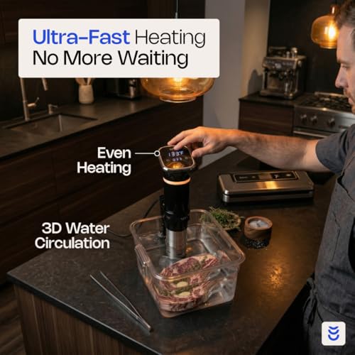 Sous Vide Cooker 1100W – Precision Immersion Circulator with ±0.2°F Accuracy, Quiet Brushless Motor, Adjustable Clamp, 4–20L Capacity, Stainless Steel, Built-In Timer, Easy Digital Control