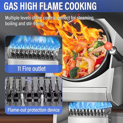 Automatic Stir Fry Machine Countertop LPG Cooker with Water Spray & Drum Design Smart 360° Cooking Machine Capacity 1.5L-9.3L,110V 100W Propane (Countertop)