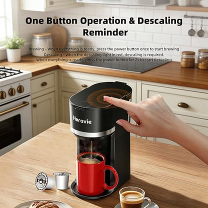 Horavie Small Single Serve Coffee Maker for K Cup and Grounds, Fast Brew One Cup Coffee Machine with One Button, 6 to 12 oz. Brew Sizes, Perfect for Home and Travel, Black