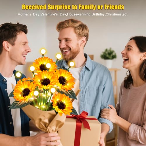 Solar Lights Outdoor Garden Decor,4 Pack Sunflower with Firefly Lights,Solar Flowers Lights Waterproof,Birthday Gifts for Mom Women Grandma,Outside Decorative Garden Stakes for Yard Patio Porch Lawn