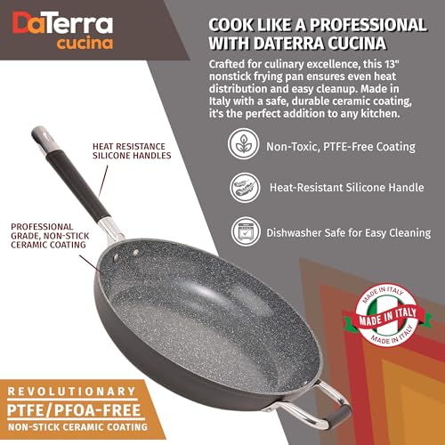 DaTerra Cucina 13" Non-stick Ceramic Frying Pan - Large Nonstick Frying Pan for Cooking - Induction Compatible & Oven Safe, High Heat Resistant - PTFE, Lead, Cadmium & PFOA Free, Made in Italy - Black