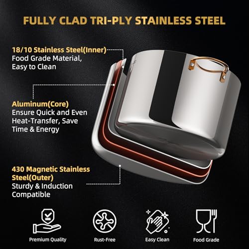 Ciwete 12 Quart Stock Pot with Lid, Upgraded Tri-Ply Stainless Steel Pot, Seamless Large Cooking Pot with Stay-Cool Brass Handle, Healthy Polished Stockpots, Induction Cookware, Oven & Dishwasher Safe