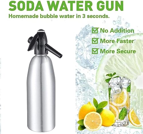 Soda Siphon, 1L Soda Maker Sparkling Water Maker Portable Soda Maker, Aluminium Carbonated Water Machine for Home Bar Making Cocktails DIY Sparkling Drinks, Use 8 gram CO2 Cartridges (Not Included)