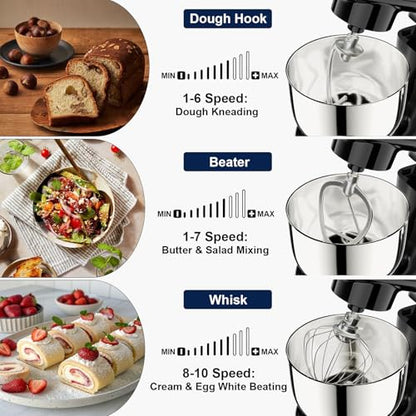 Camic Stand Mixer, 4.2QT+5.3QT Two bowls Electric Mixer,Black