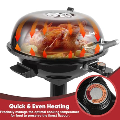 Electric Grill, CUSIMAX Electric Indoor/Outdoor Grill, 1600W Portable BBQ with Lid for Indoor & Outdoor Use, Adjustable Heat, Removable Stand Grill for Cookouts, BBQ Gatherings, Small Spaces